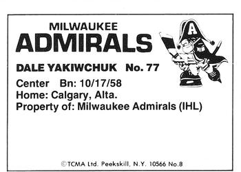 1981-82 TCMA Milwaukee Admirals (IHL) #8 Dale Yakiwchuk Back
