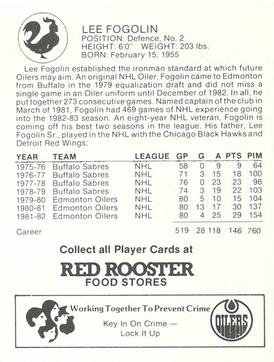 1982-83 Red Rooster Edmonton Oilers #NNO Lee Fogolin Back