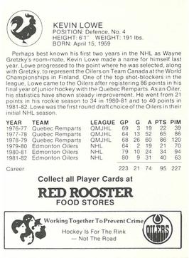 1982-83 Red Rooster Edmonton Oilers #NNO Kevin Lowe Back
