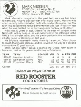 1982-83 Red Rooster Edmonton Oilers #NNO Mark Messier Back