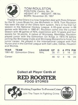1982-83 Red Rooster Edmonton Oilers #NNO Tom Roulston Back