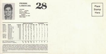 1982-83 Hartford Courant Junior Whalers Hartford Whalers #10 Pierre Larouche Back