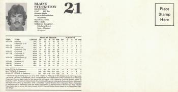 1982-83 Hartford Courant Junior Whalers Hartford Whalers #18 Blaine Stoughton Back