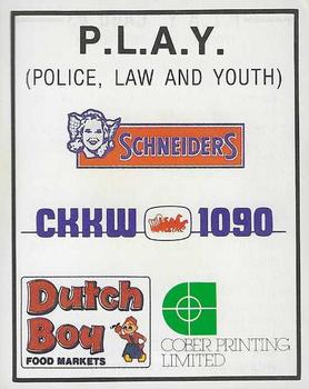 1982-83 Kitchener Rangers (OHL) Police #3 Sponsor Card Front