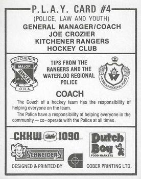 1982-83 Kitchener Rangers (OHL) Police #4 Joe Crozier Back
