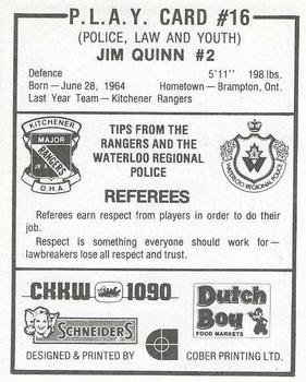 1982-83 Kitchener Rangers (OHL) Police #16 Jim Quinn Back