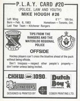 1982-83 Kitchener Rangers (OHL) Police #20 Mike Hough Back