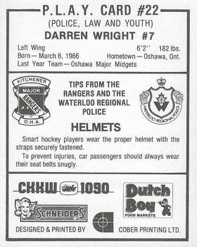 1982-83 Kitchener Rangers (OHL) Police #22 Darren Wright Back
