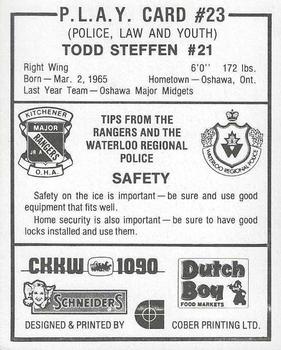 1982-83 Kitchener Rangers (OHL) Police #23 Todd Steffen Back