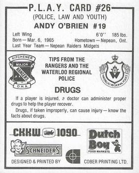 1982-83 Kitchener Rangers (OHL) Police #26 Andy O'Brien Back