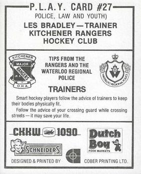 1982-83 Kitchener Rangers (OHL) Police #27 Les Bradley Back