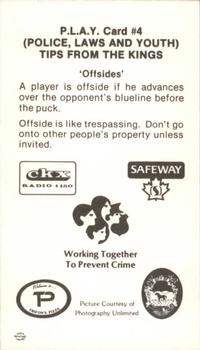 1982-83 Brandon Wheat Kings (WHL) Police #4 Sonny Sodke Back