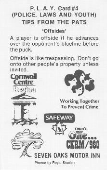 1982-83 Regina Pats (WHL) Police #4 Dave Goertz Back