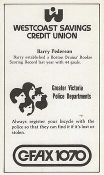 1982-83 Victoria Cougars (WHL) Police #NNO Barry Pederson Back