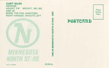 1983-84 Minnesota North Stars Postcards #NNO Curt Giles Back