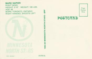 1983-84 Minnesota North Stars Postcards #NNO Mark Napier Back