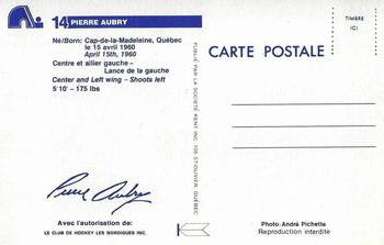 1983-84 Quebec Nordiques Postcards #NNO Pierre Aubry Back