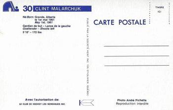 1983-84 Quebec Nordiques Postcards #NNO Clint Malarchuk Back