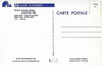 1983-84 Quebec Nordiques Postcards #NNO Louis Sleigher Back