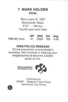 1983-84 Nova Scotia Voyageurs (AHL) Police #1 Mark Holden Back