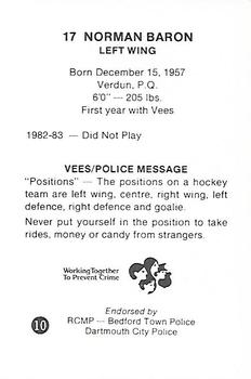 1983-84 Nova Scotia Voyageurs (AHL) Police #10 Norman Baron Back