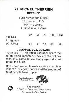 1983-84 Nova Scotia Voyageurs (AHL) Police #16 Michel Therrien Back