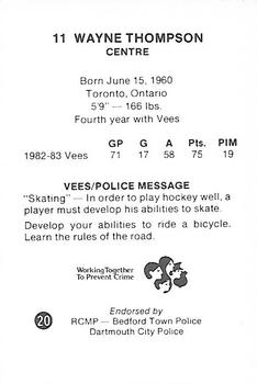 1983-84 Nova Scotia Voyageurs (AHL) Police #20 Wayne Thompson Back
