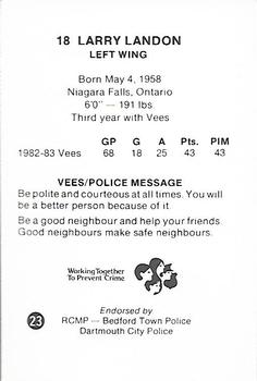 1983-84 Nova Scotia Voyageurs (AHL) Police #23 Larry Landon Back