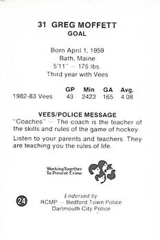 1983-84 Nova Scotia Voyageurs (AHL) Police #24 Greg Moffett Back