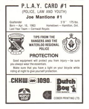 1983-84 Kitchener Rangers (OHL) Police #1 Joe Mantione Back
