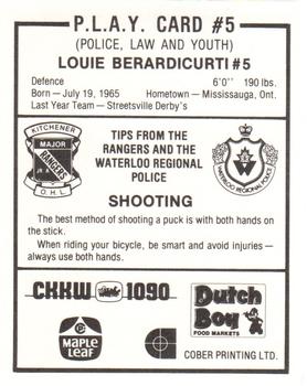 1983-84 Kitchener Rangers (OHL) Police #5 Louie Berardicurti Back