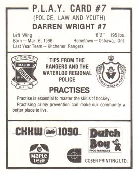 1983-84 Kitchener Rangers (OHL) Police #7 Darren Wright Back