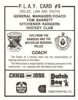 1983-84 Kitchener Rangers (OHL) Police #8 Tom Barrett Back
