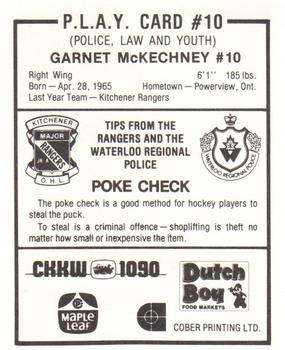 1983-84 Kitchener Rangers (OHL) Police #10 Garnet McKechney Back