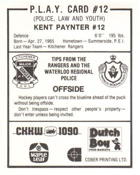 1983-84 Kitchener Rangers (OHL) Police #12 Kent Paynter Back
