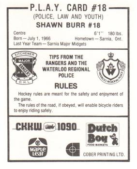 1983-84 Kitchener Rangers (OHL) Police #18 Shawn Burr Back