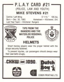 1983-84 Kitchener Rangers (OHL) Police #21 Mike Stevens Back