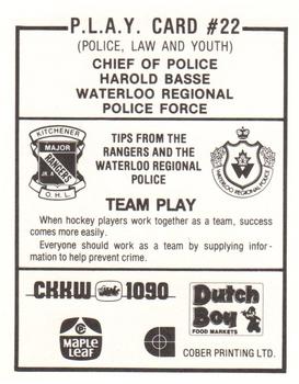 1983-84 Kitchener Rangers (OHL) Police #22 Harold Basse Back