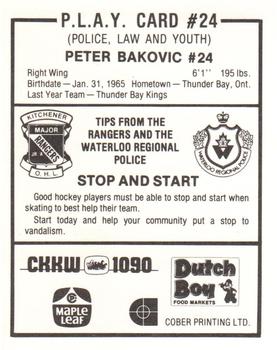 1983-84 Kitchener Rangers (OHL) Police #24 Peter Bakovic Back