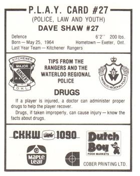 1983-84 Kitchener Rangers (OHL) Police #27 David Shaw Back