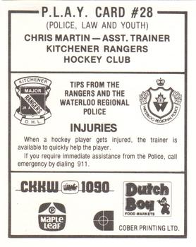 1983-84 Kitchener Rangers (OHL) Police #28 Chris Martin Back