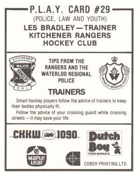 1983-84 Kitchener Rangers (OHL) Police #29 Les Bradley Back