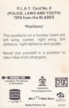 1983-84 Saskatoon Blades (WHL) Police #8 Wendel Clark Back
