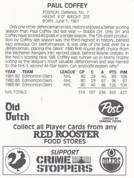 1984-85 Red Rooster Edmonton Oilers #NNO Paul Coffey Back