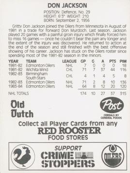1984-85 Red Rooster Edmonton Oilers #NNO Don Jackson Back