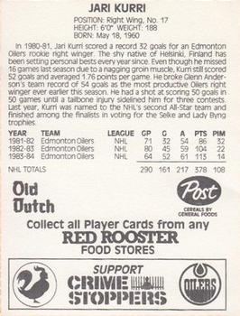 1984-85 Red Rooster Edmonton Oilers #NNO Jari Kurri Back