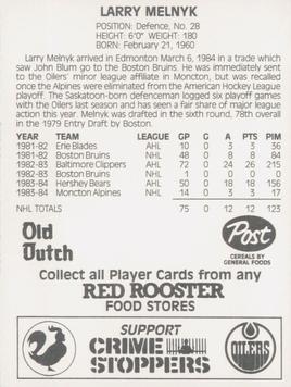 1984-85 Red Rooster Edmonton Oilers #NNO Larry Melnyk Back