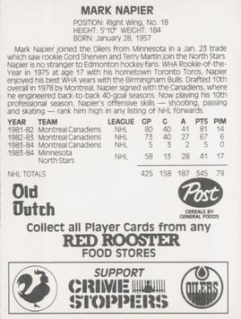 1984-85 Red Rooster Edmonton Oilers #NNO Mark Napier Back