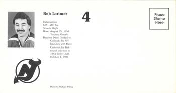 1984-85 New Jersey Devils Postcards #NNO Bob Lorimer Back