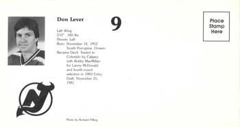 1984-85 New Jersey Devils Postcards #NNO Don Lever Back